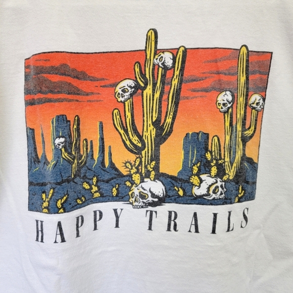 Retrofit Mens T Shirt Happy Trails Cactus Skulls Southwest 100% Cotton Large - Picture 1 of 7